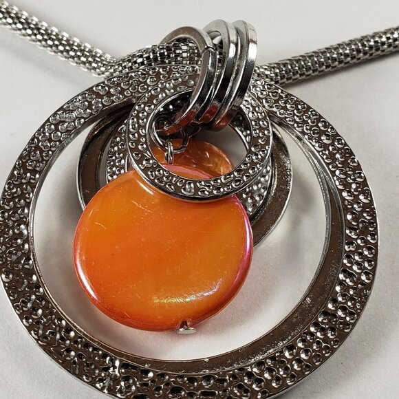 Silver Multi-Hoop & Disc Pendant Necklace  & Earrings - Women’s Fashion Jewelry - Picture 8 of 11